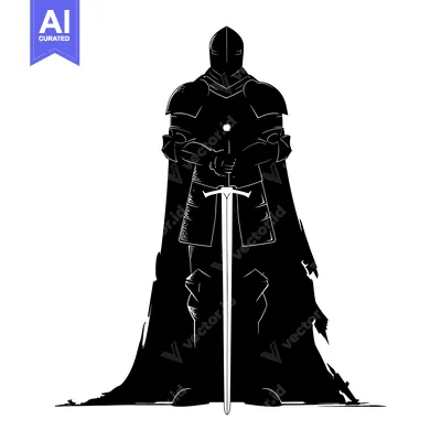 Aset premium populer: Silhouette of a medieval knight holding a sword