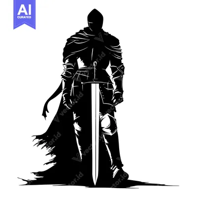 Premium design asset: Silhouette of a Knight in Full Armor Holding a Sword