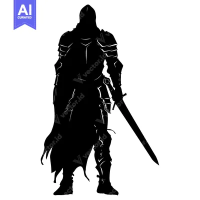 Aset premium populer: Silhouette of a Knight in Full Armor Holding a Sword