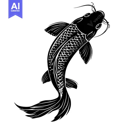 Aset premium populer: Black and White Silhouette of a Single Koi Fish Swimming Upwards