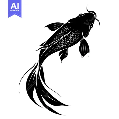 Popular premium asset: Black and White Silhouette of a Koi Fish Swimming Upwards