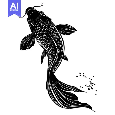 Premium design asset: Black and White Silhouette of a Koi Fish Swimming Upwards