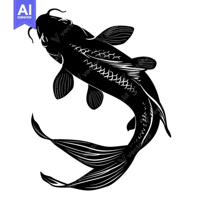 Aset premium populer: Black and White Silhouette of a Koi Fish Swimming