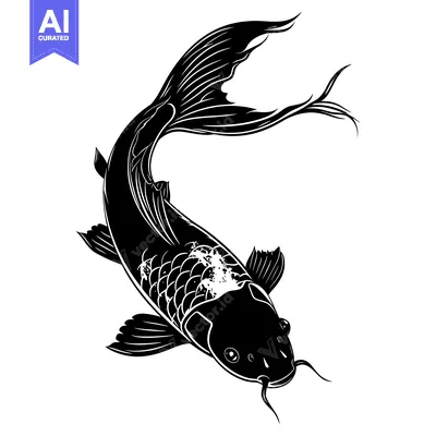 Popular premium asset: Black and White Silhouette of a Koi Fish Swimming Upwards