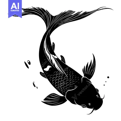 Popular premium asset: Black and White Silhouette of a Koi Fish Swimming Upwards