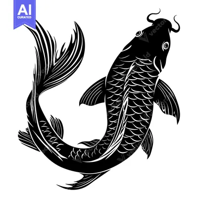 Aset premium populer: Black and White Stylized Illustration of a Koi Fish