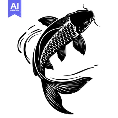 Aset premium populer: Black and White Illustration of a Koi Fish Swimming Upwards