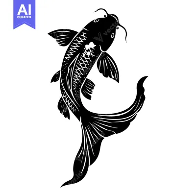Premium design asset: Black and White Silhouette of a Koi Fish Swimming Upwards
