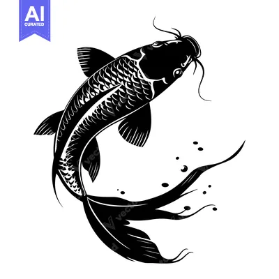 Aset premium populer: Black and White Illustration of a Single Koi Fish Swimming Upwards