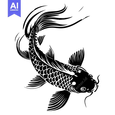 Popular premium asset: Black and White Illustration of a Koi Fish with Elaborate Fins and Sca