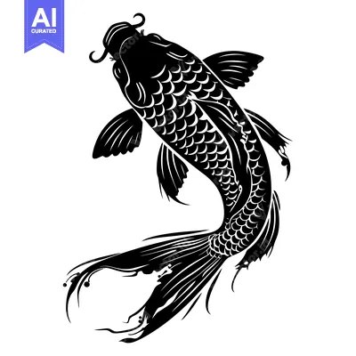 Premium design asset: Black and White Silhouette of a Koi Fish Swimming Upwards