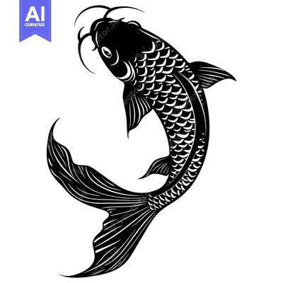 Aset premium populer: Black and white silhouette of a stylized swimming koi fish