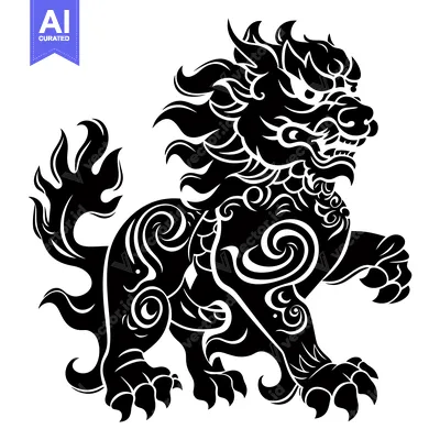 Popular premium asset: Ornate Black and White Silhouette of a Chinese Guardian Lion
