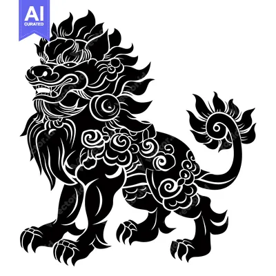 Popular premium asset: Black and White Illustration of a Chinese Guardian Lion