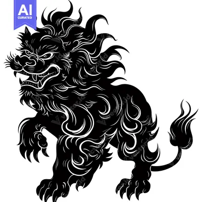 Aset premium populer: Black and White Illustration of a Ferocious Lion with a Long Tail