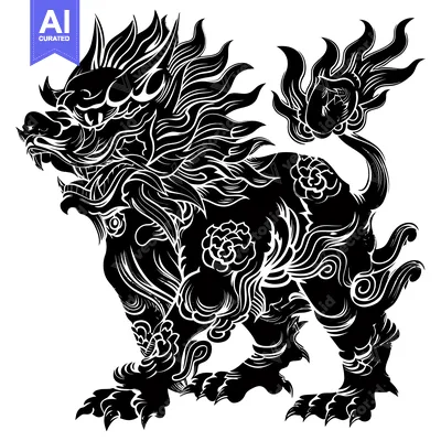 Aset premium populer: Intricate Black and White Silhouette of a Mythical Lion-Like Creature