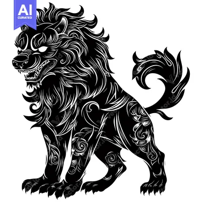 Aset premium populer: Black and White Ornate Ferocious Wolf Silhouette