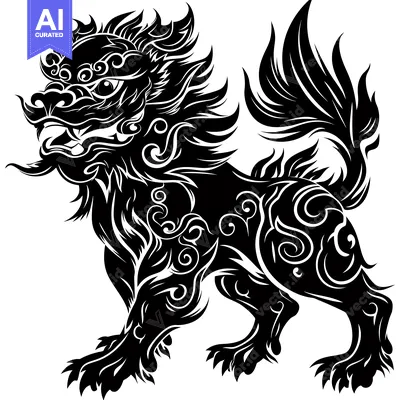 Popular premium asset: Ornate Black and White Chinese Guardian Lion with a Fierce Expression