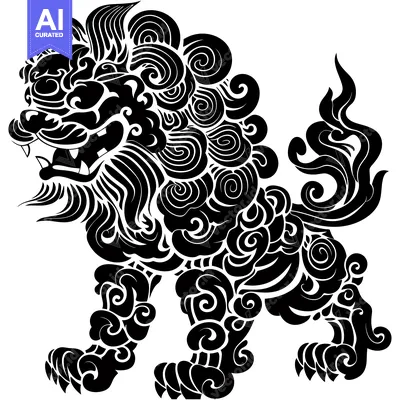 Popular premium asset: A Stylized Black and White Illustration of a Lion in a Swirling Patter