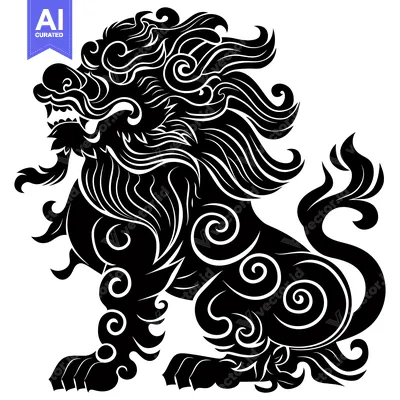 Premium design asset: Stylized Black and White Illustration of a Guardian Lion