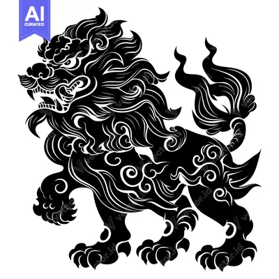 Aset premium populer: Stylized Black and White Illustration of a Lion with Intricate Details