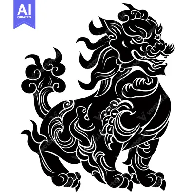 Aset premium populer: Black and White Stylized Chinese Guardian Lion Design
