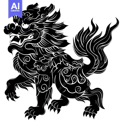 Popular premium asset: Black and White Illustration of a Mythical Lion-Like Creature