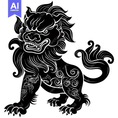Aset premium populer: Black and White Silhouette of a Chinese Guardian Lion