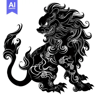 Popular premium asset: Black and White Ornate Lion Silhouette with Floral Motifs