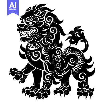 Aset desain premium: Black and White Ornate Lion Silhouette