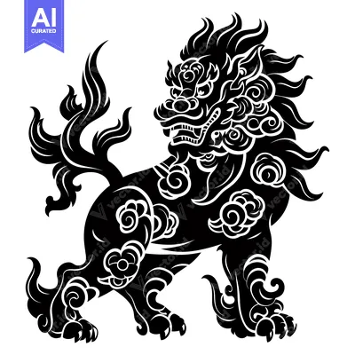 Popular premium asset: Black and White Illustration of a Chinese Guardian Lion