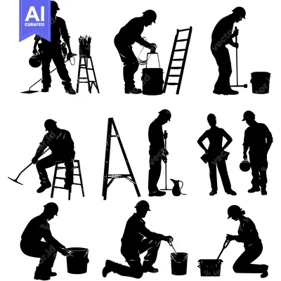 Popular premium asset: Silhouettes of Construction Workers Using Various Tools and Equipment