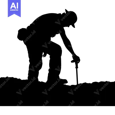 Popular premium asset: Silhouette of a construction worker drilling into the ground