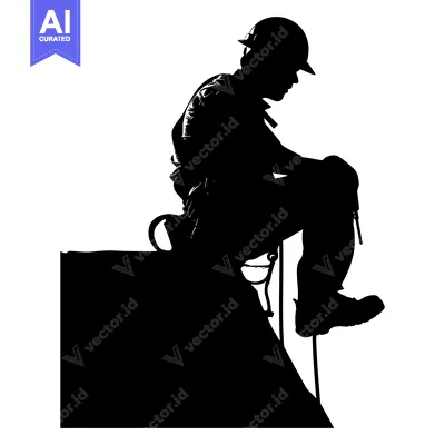 Aset premium populer: Silhouette of a Construction Worker Sitting on a Roof