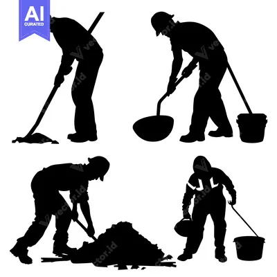Aset premium populer: Four Silhouettes of Workers Using Tools and Buckets