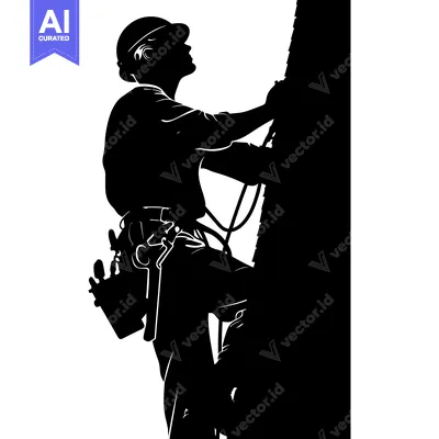 Premium design asset: Silhouette of a construction worker climbing a wall