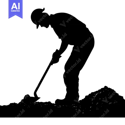Silhouette of a Construction Worker Digging with a Shovel