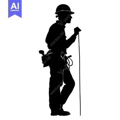 Aset premium populer: Silhouette of a Construction Worker Holding a Level