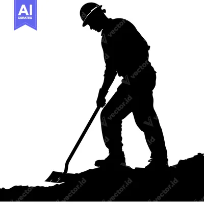 Silhouette of a Construction Worker Digging with a Shovel