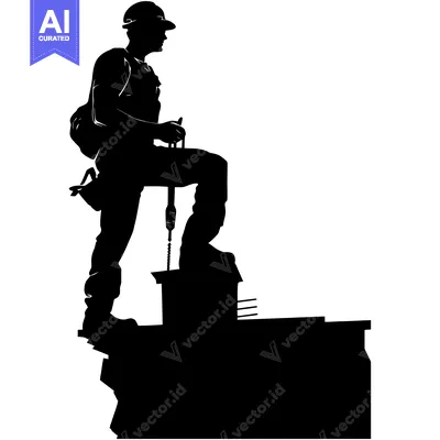 Premium design asset: Silhouette of a Construction Worker on a Rooftop