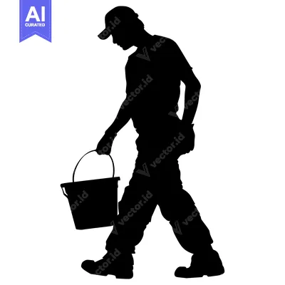 Popular premium asset: Silhouette of a Man Walking with a Bucket