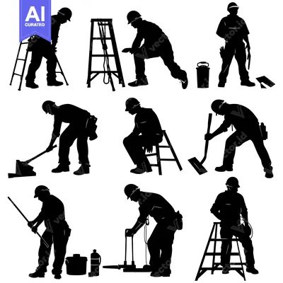 Popular premium asset: A Collection of Silhouettes Depicting Construction Workers Performing