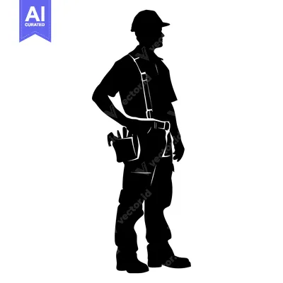 Aset premium populer: Silhouette of a Construction Worker with Tools