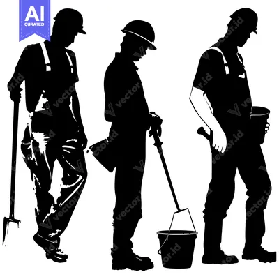 Aset premium populer: Three Construction Workers Silhouettes with Tools