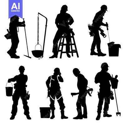 Popular premium asset: Seven Silhouettes of Construction Workers in Various Poses