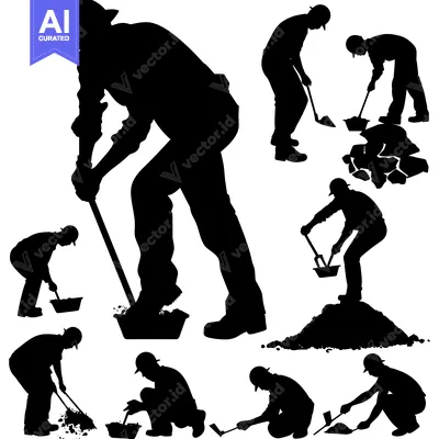 Aset premium populer: Silhouettes of Workers Digging with Shovels and Pails