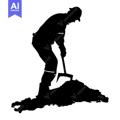Aset desain premium: Silhouette of a Man Digging in the Ground with a Shovel