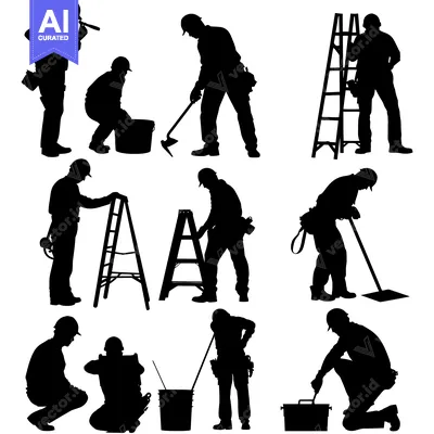 Popular premium asset: Silhouettes of Construction Workers in Various Poses