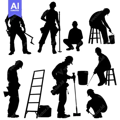 Popular premium asset: Silhouettes of Construction Workers in Various Work Poses