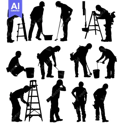 Aset desain premium: Silhouettes of Construction Workers in Various Poses